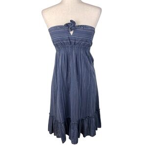Vintage Y2K Old Navy Strapless Sundress Size Small Blue Metallic Stripe FLAWED